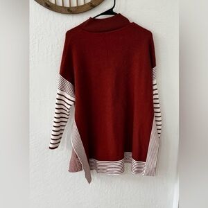 Chicwish Burnt Red Orange White Cape Side Slit Mock Neck Oversized Sweater Large